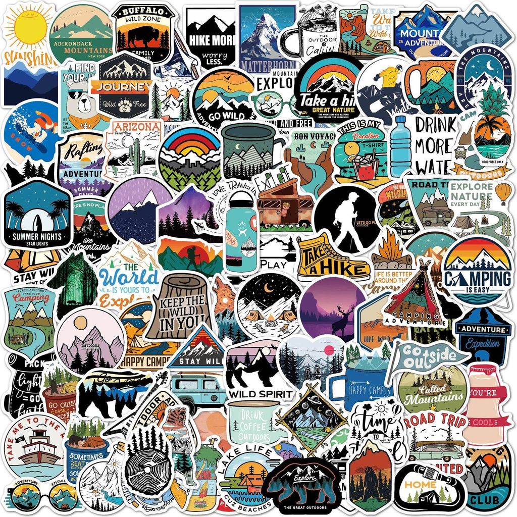 100 Stück Outdoor Stickers, Outdoor Abenteuer Vinyl Stickers,Wasserfeste Aufkleber Sticker Set,für Erwachsene, Teenager, Camper,Laptop Koffer Mot...