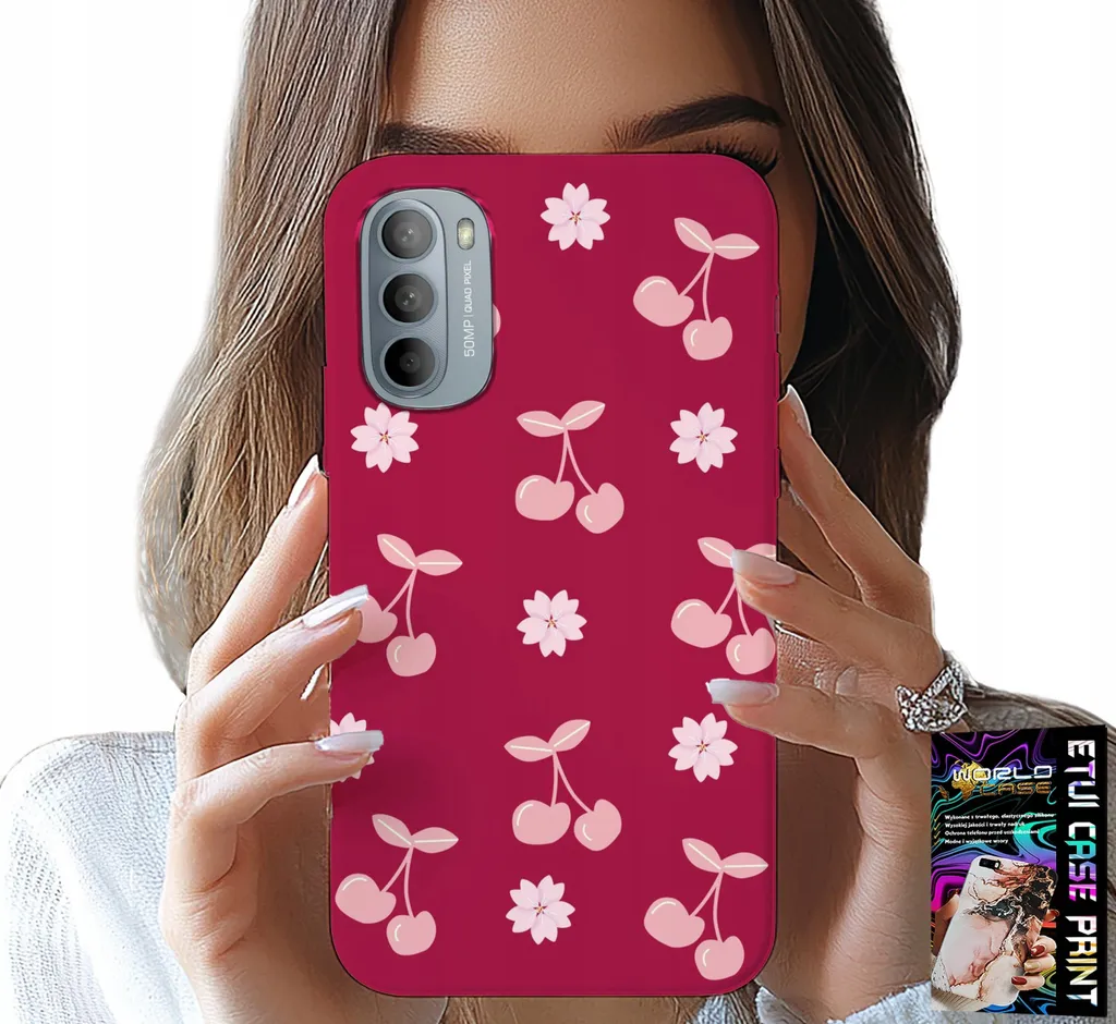 Custodia per Motorola Moto G52 / G82 - Ciliegie su sfondo maroon + Foil