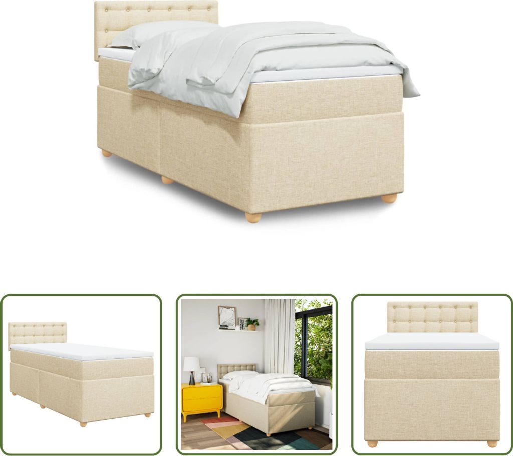 The Living Store Boxspringbett mit Matratze Creme 90x190 cm Stoff
