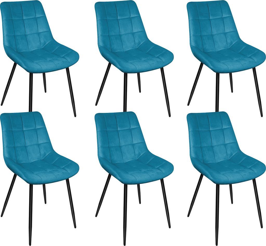 6er Set Esszimmerstühle Küchenstuhl Polsterstuhl Wohnzimmerstuhl aus Samt mit Rückenlehne Dunkelblau