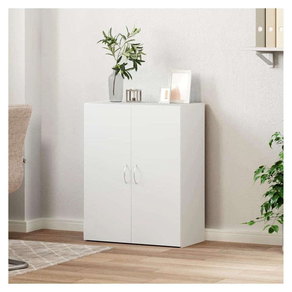 Aktenschrank, Büroschrank mit Stauraum, Lagerschrank für das Büro, Aufbewahrungsschrank aus Holzwerkstoff in Weiß, 60 x 32 x 77,5 cm