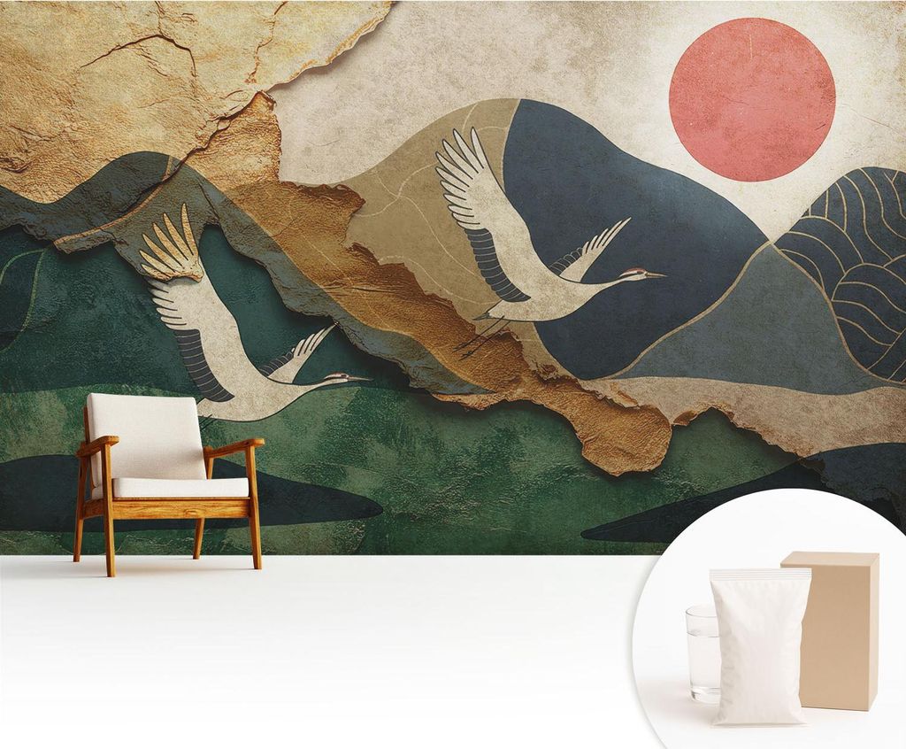 Fototapete - 416x254 cm - Tapete - Wandtapete - Wandbilder - Dekofolie - Tapete Folie - Wand - Dekoration - Wohnzimmer - Kraniche des Ostens