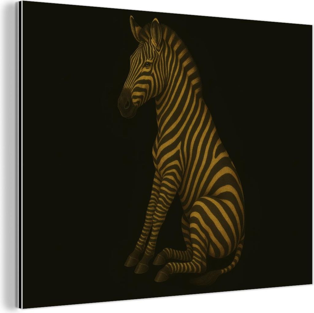 MuchoWow Wanddekoration Metall Metallbild Wandkunst 40x30 cm Zebra - Streifen - Gold MuchoWow Aluminium Gemälde - Dekoration Wohnzimmer