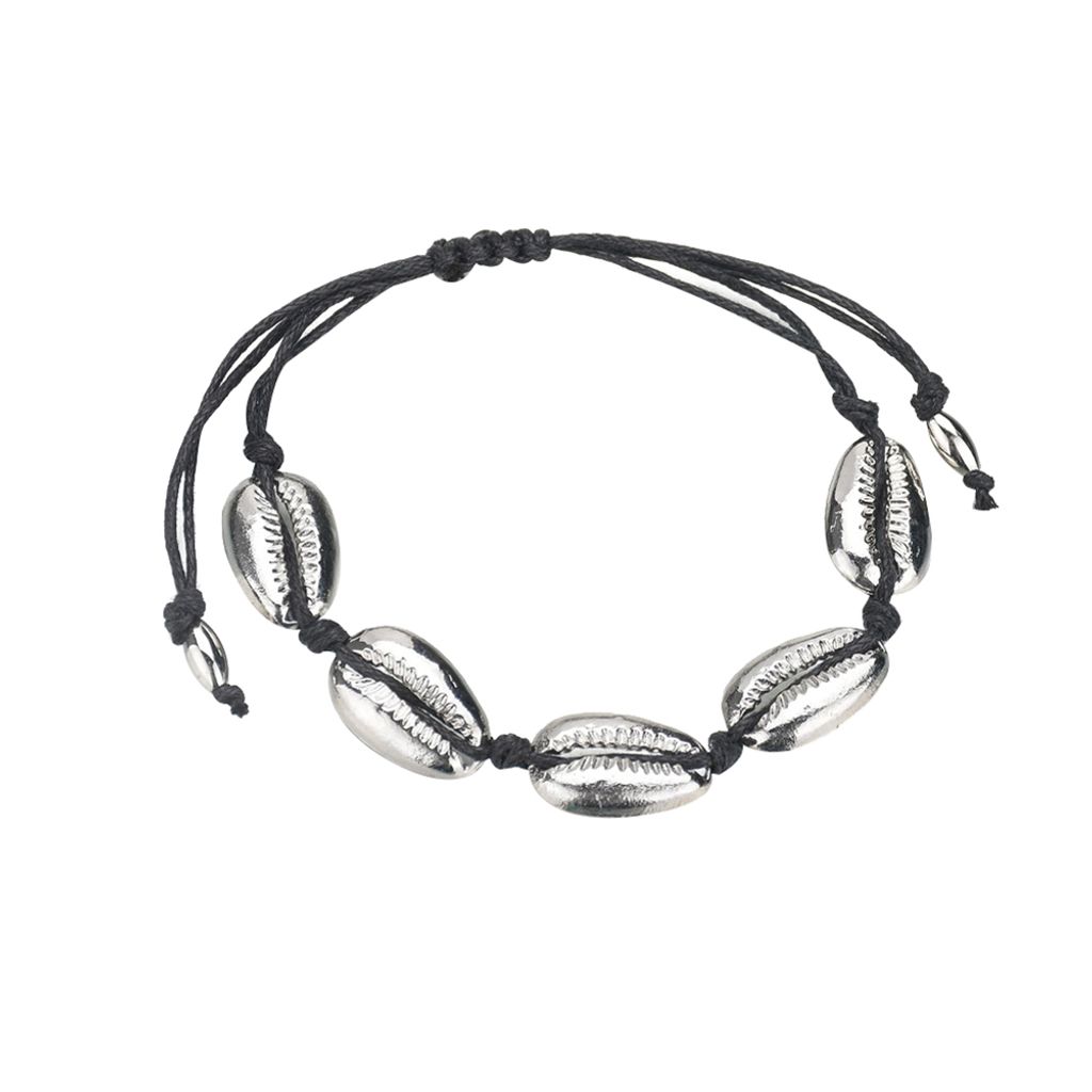 Frauen Hand stricken Shell Charm Armband Perlen Kette Armreif Schmuck Zubehör-Silber