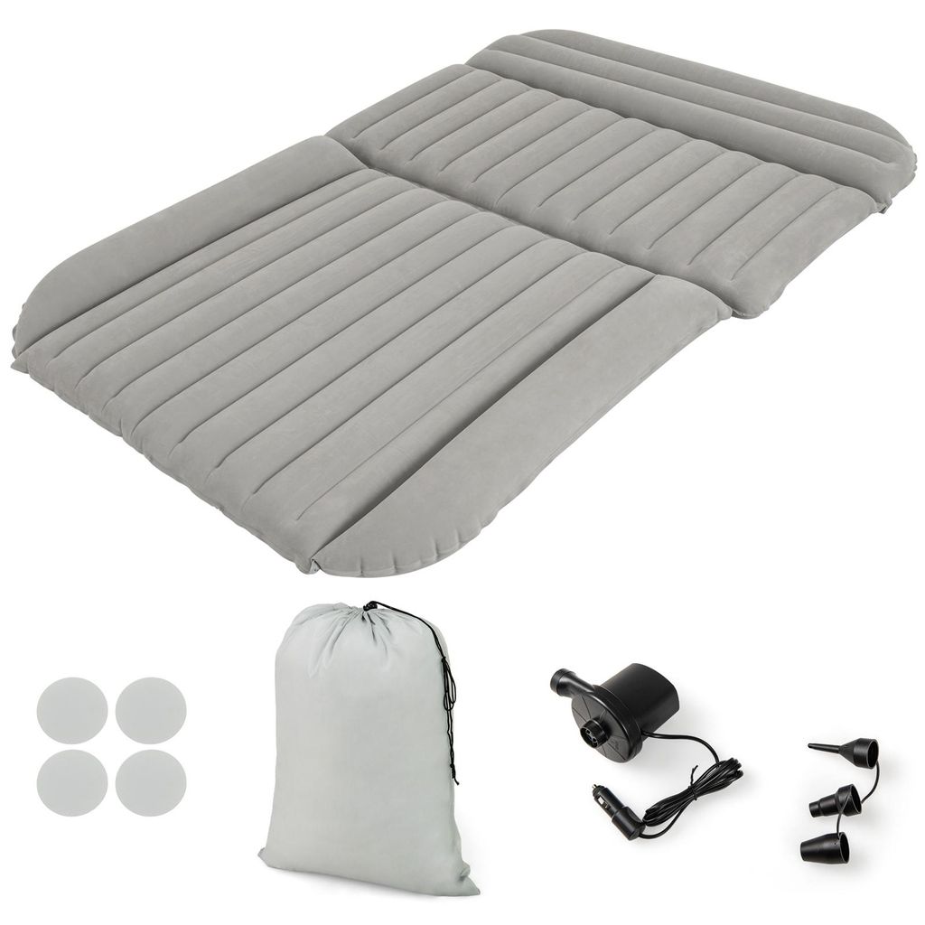 COSTWAY Auto Matratze 190x130cm, SUV Luftmatratze doppelseitig, Luftbett aufblasbar mit Luftpumpe & Tragetasche, Automatratze für Kofferraum Grau
