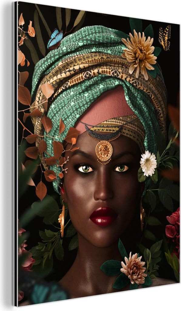 MuchoWow Wanddekoration Metall Metallbild Wandkunst 30x40 cm Frau - Blumen - Schmetterlinge - Pflanzen - Schmuck - Luxus MuchoWow Aluminium Gemäld...