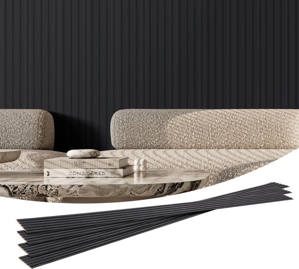 Akustikpaneele 8er Set - Wandpaneele Lamellenwand 2450x166mm Mattschwarz - Schallabsorbierende Wandverkleidung - Ideal für Wohnräume und Büros