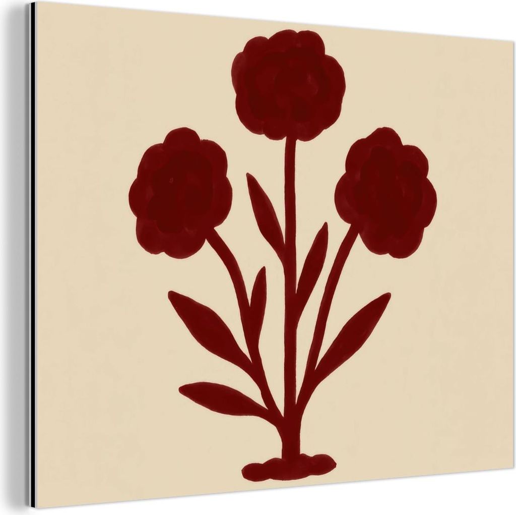 MuchoWow Wanddekoration Metall Metallbild Wandkunst 40x30 cm Blumen - Blätter - Rot - Minimalistisch MuchoWow Aluminium Gemälde - Dekoration Wohn...