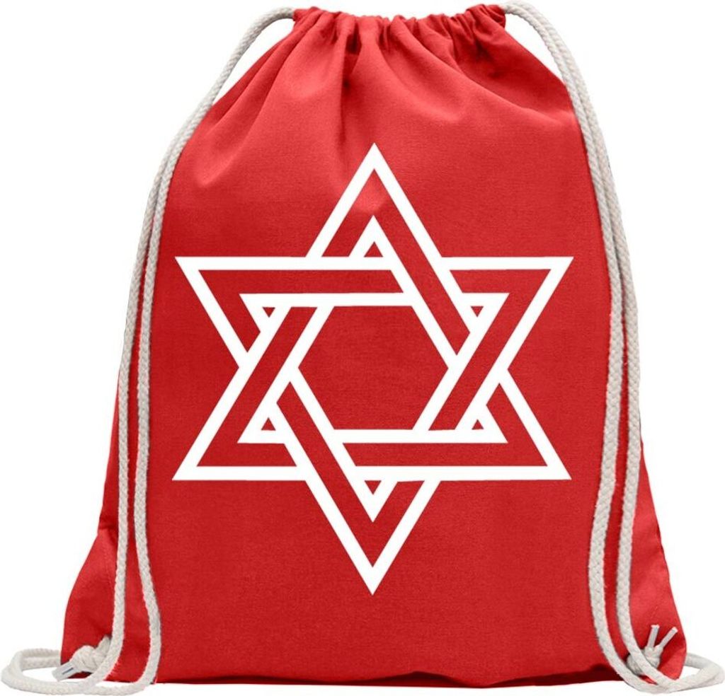 Kiwistar - Turnbeutel - rot - Davidstern Judentum - Fun Rucksack Sport Beutel Gymsack Baumwolle mit Ziehgurt