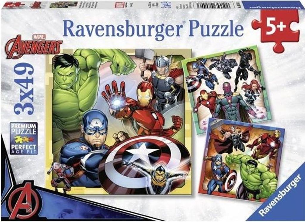 Puzzle , Avengers, 3 x 49 Teile, Ravensburger, Inklusive Poster in Originalgröße, Ab 5 Jahren, Comic-Thema