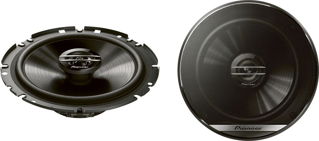 Two car speakers are shown against a white background. One is an oval speaker on the left, and the other is a round speaker on the right.