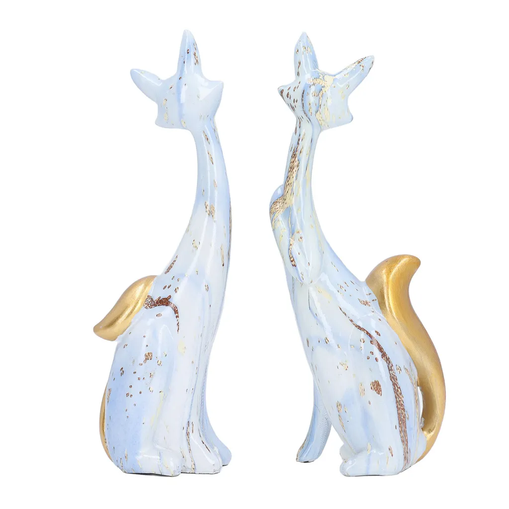 Duo Statuettes Chats Multicolores en Résine - Objets Déco Originaux