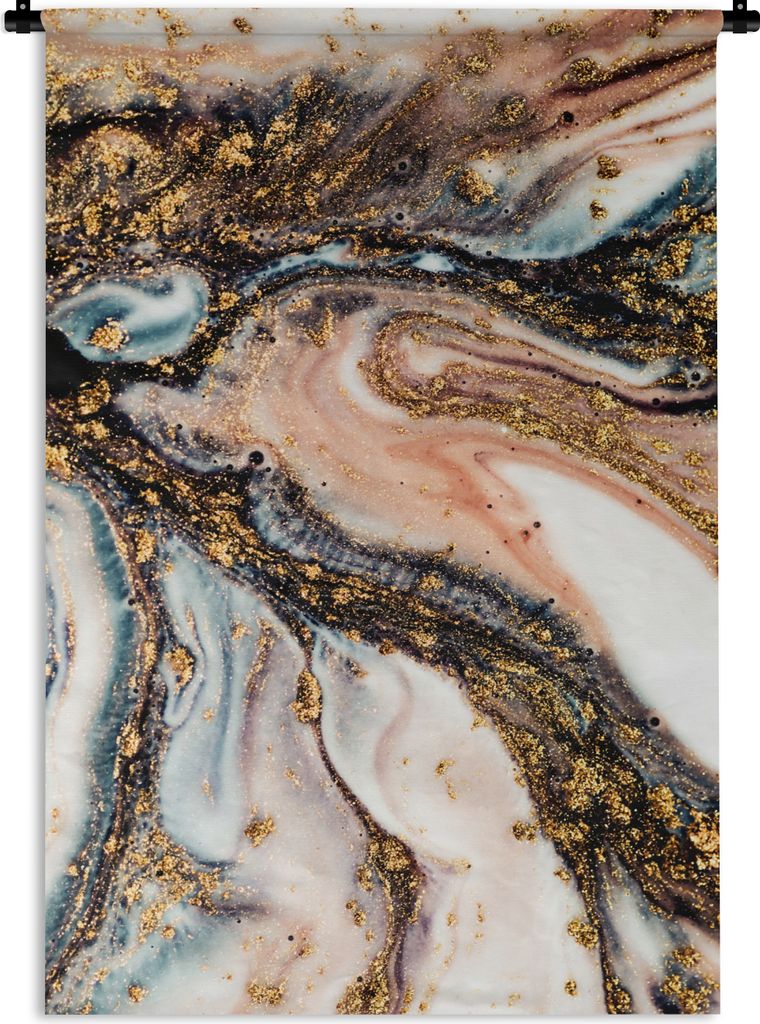 MuchoWow Wandteppich Wandbehang Marmoroptik - Gold - Schwarz - Glitzer - Chic 60x90 cm Tapisserie Dekoration Wandtuch - Foto-Teppich - Abwaschbar