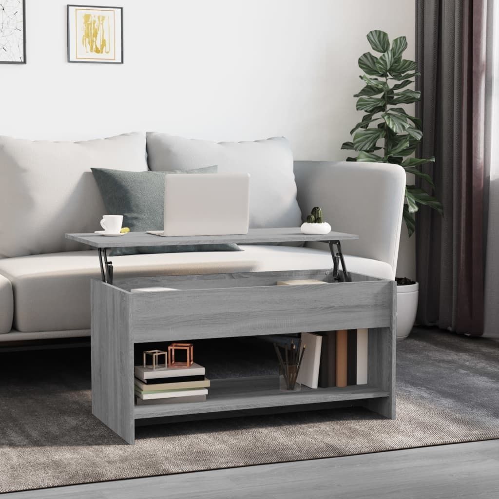 The Living Store Couchtisch Grau Sonoma 102x50x52,5 cm Holzwerkstoff