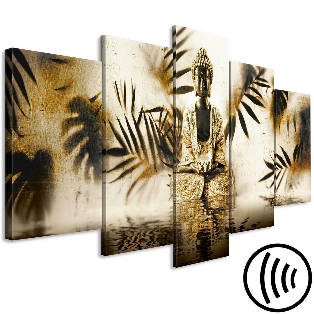 Akustikbild Buddha 200x100 cm Bilder Akustikschaum Hochleistungsschallabsorber Schallschutz Leinwand 5 tlg Wandbild Raumakustik Schalldämmung Feng...