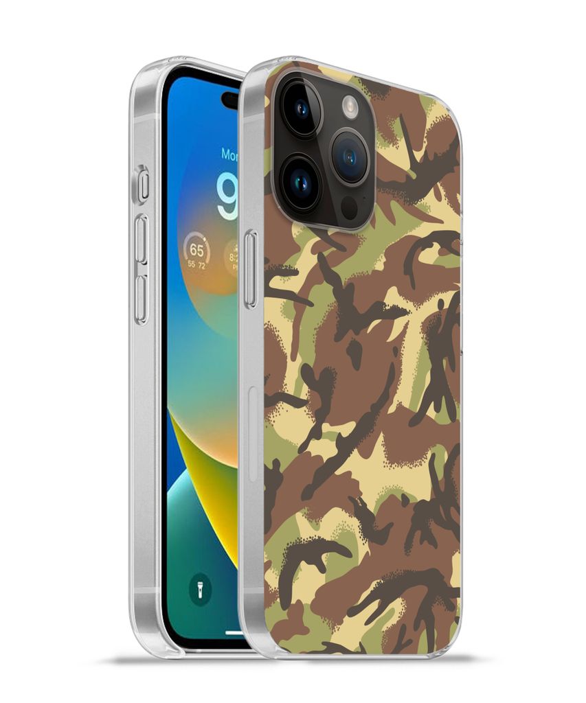 MuchoWow Handyhülle Schutzhülle Hülle für Apple iPhone 14 Pro - Softcase Camouflage-Muster in natürlichen Farben Silikon Softcase Handy Hül...
