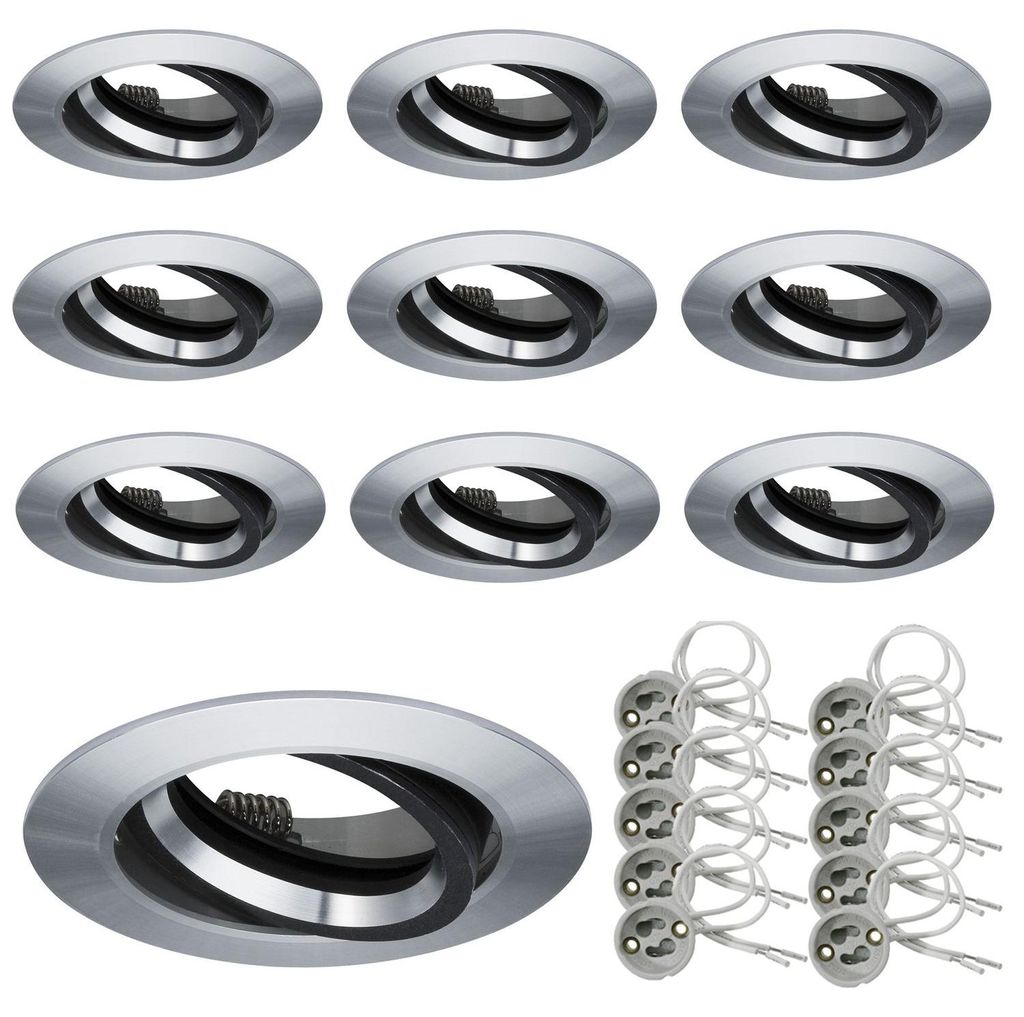 10er Set Paulmann Einbauleuchten schwenkbar Alu Schwarz Einbaustrahler 10er Pack inkl. GU10 Sockel für LED geeignet