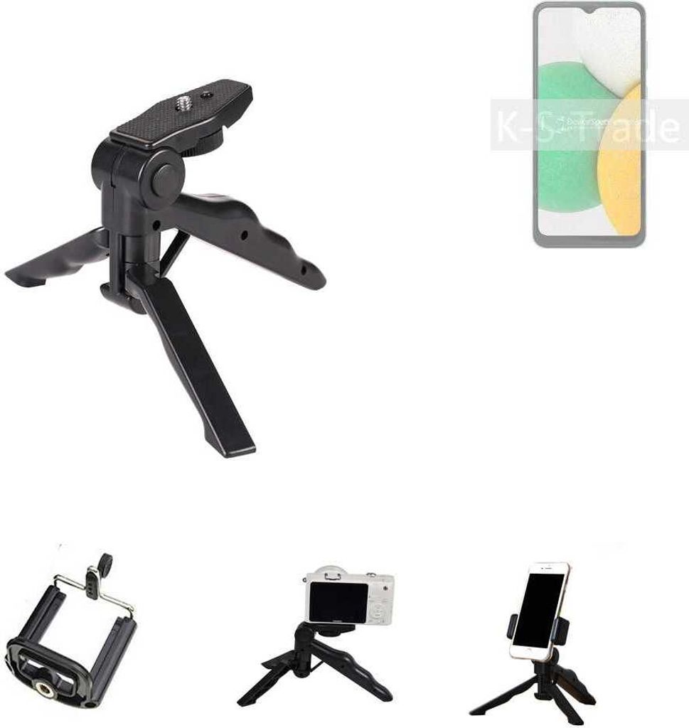 K-S-Trade Stativ Tisch-Ständer Dreibein Handy-Stativ Ständer kompatibel mit Samsung Galaxy A04 Core Mini-Stativ Smartphone Tripod Handy-Stativ aus