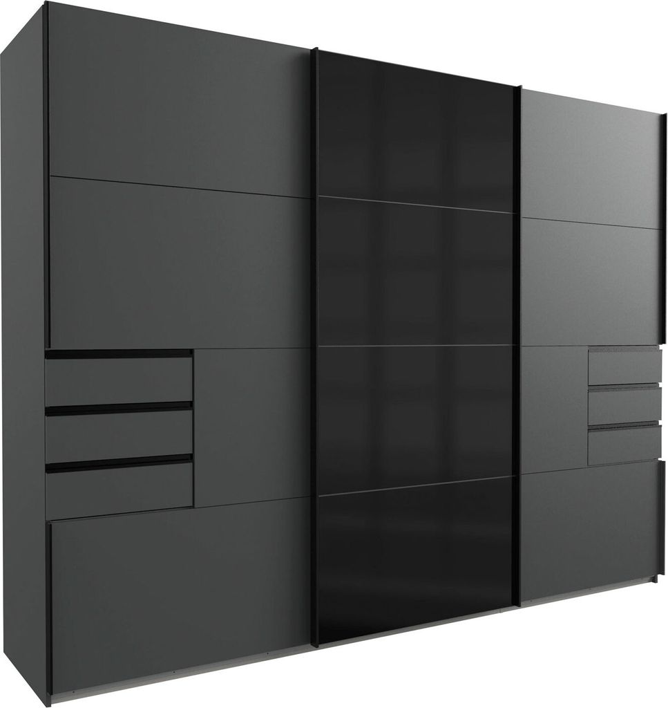 Schwebetürenschrank Saigon Kleiderschrank 270x64x208cm graphit Schwarzglas (18751 )