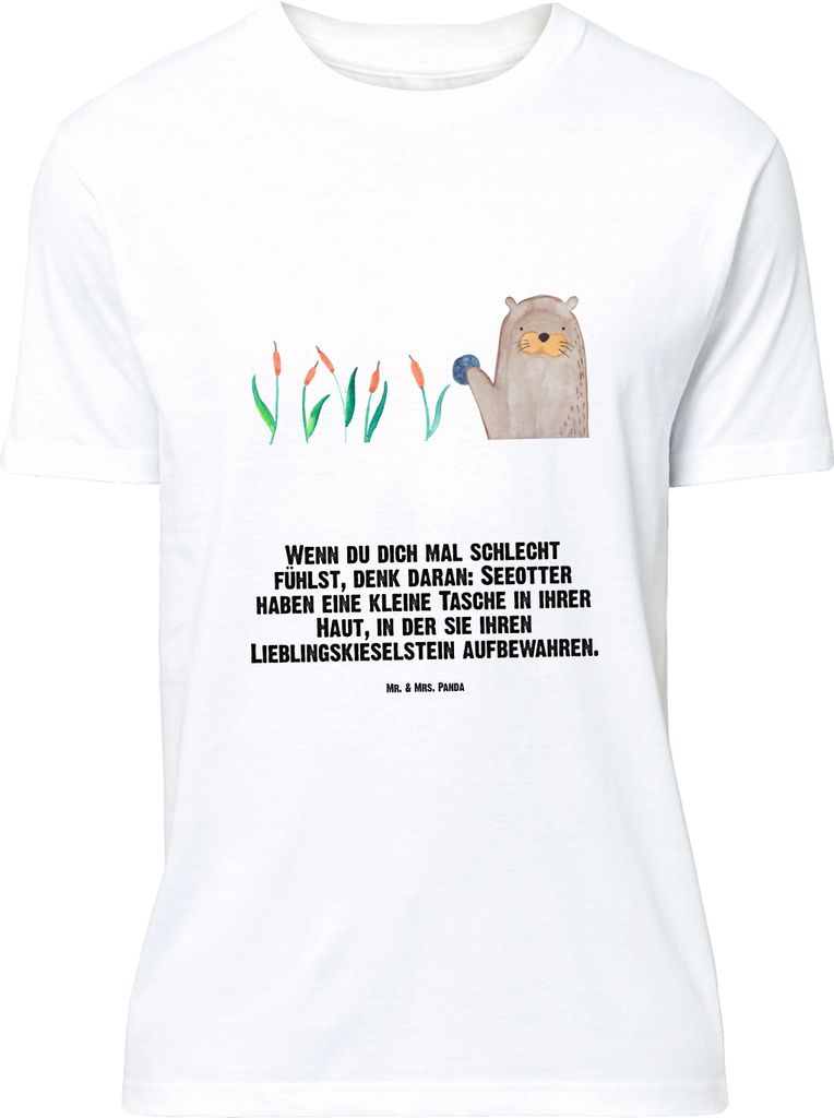 Mr. & Mrs. Panda Größe M T-Shirt Otter Stein - Weiß - Geschenk, Fun Facts, Herren, Seeotter, Tshirt, Pflanzen, mit Spruch, Witzige Fakten, Shirt