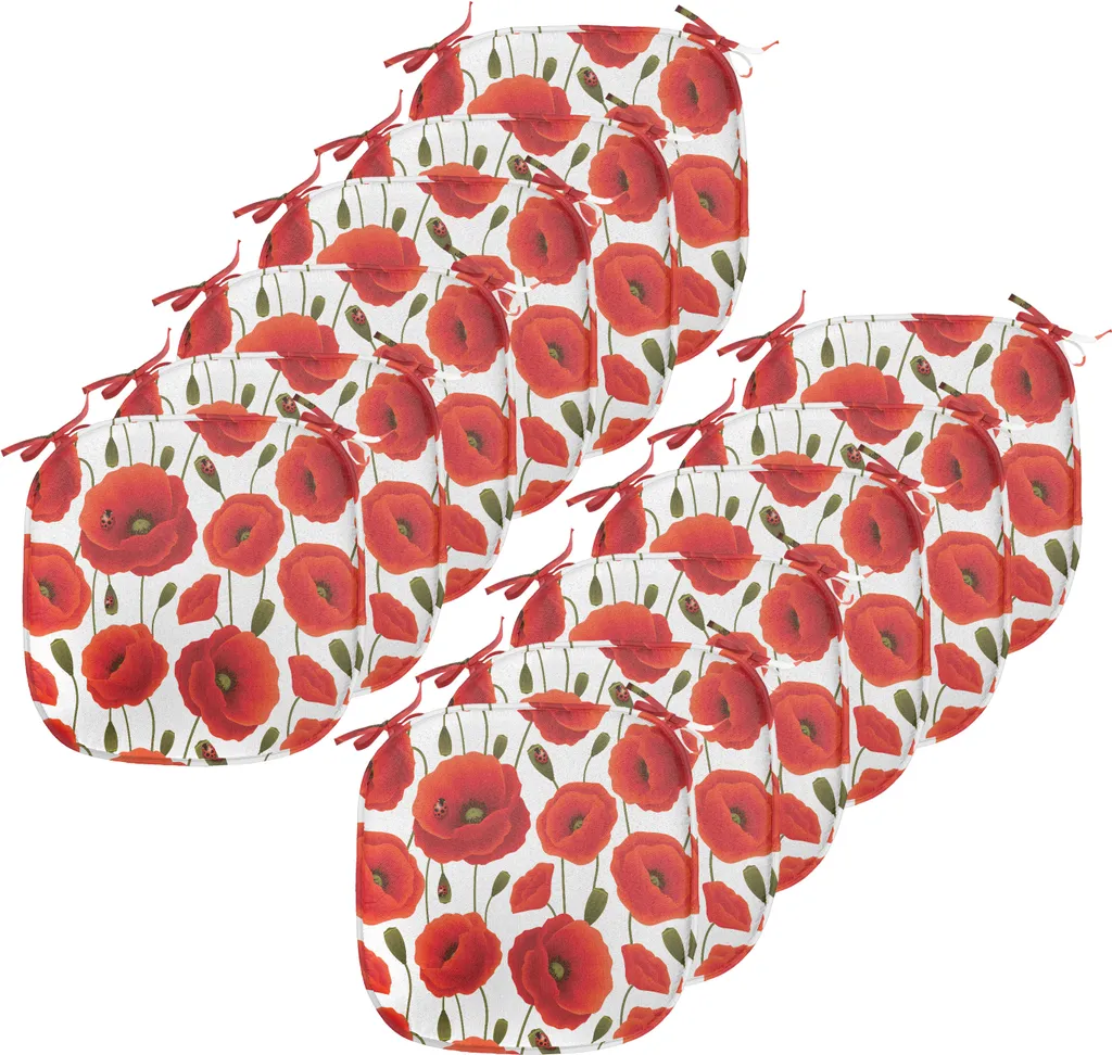 ABAKUHAUS Cuscini per sedie da sala da pranzo, Floral Blossom Spring, cuscini decorativi impermeabili con cinturini per sedie da cucina, 40 cm x 40 cm, confezione da 12, arancione verde bianco
