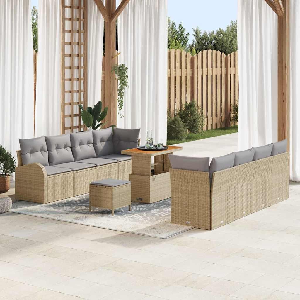 "Rabatt" Garten-Sofa-Set - Balkonmöbel/Terrassenmöbel - mit Kissen 11 pcs Beige Poly Rattan - Lounge-Dining set CC13334