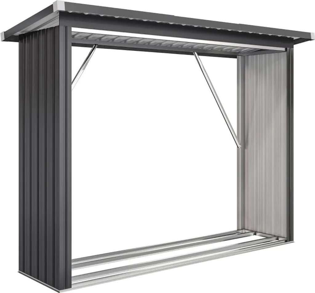 Abri à bois anti-humidité en acier gris avec toit pour bois toujours sec