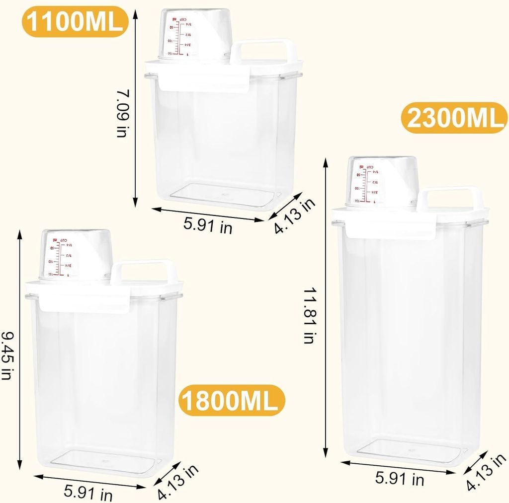 3 Stš¹ck Waschmittelspender mit Messbecher, Luftdichter Waschpulver Dosierer, Waschmittelbox Vorratsbeh?lter, Mehrzweck Aufbewahrungsbox fš¹r W...