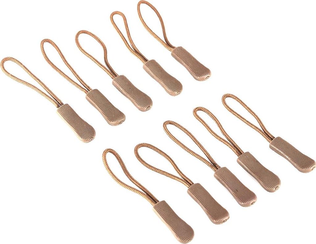 10x Zipper Pulls Slider Cord Rope Puller Ends Lock Zip Clip Buckle For Bag EDC Khaki