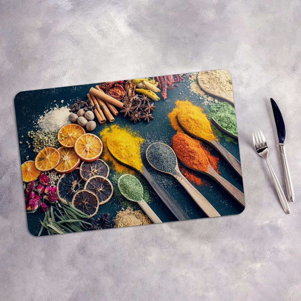 Tischset 6x45x30 cm + 6x10fi cm Platzset Tischmatte Platzmatte Untersetzer - Gewürze Gemüse