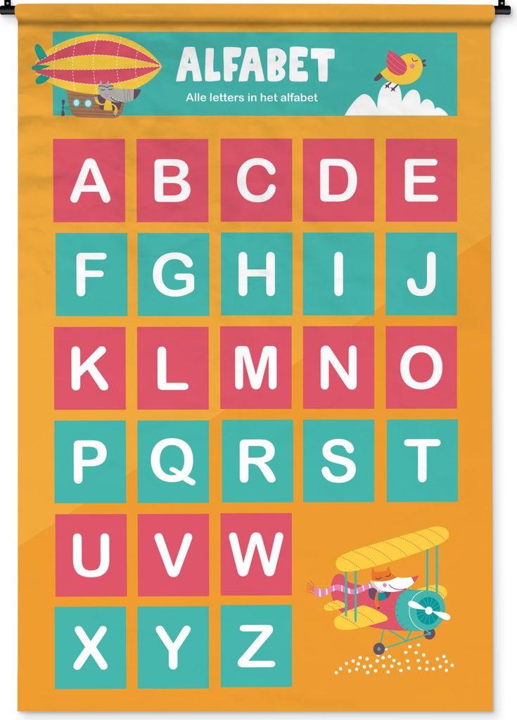 MuchoWow Wandteppich Wandbehang Kinderzimmer - Alphabet - Buchstaben - Mädchen - Jungen - Kinder 120x180 cm Tapisserie Dekoration Wandtuch - Sch...