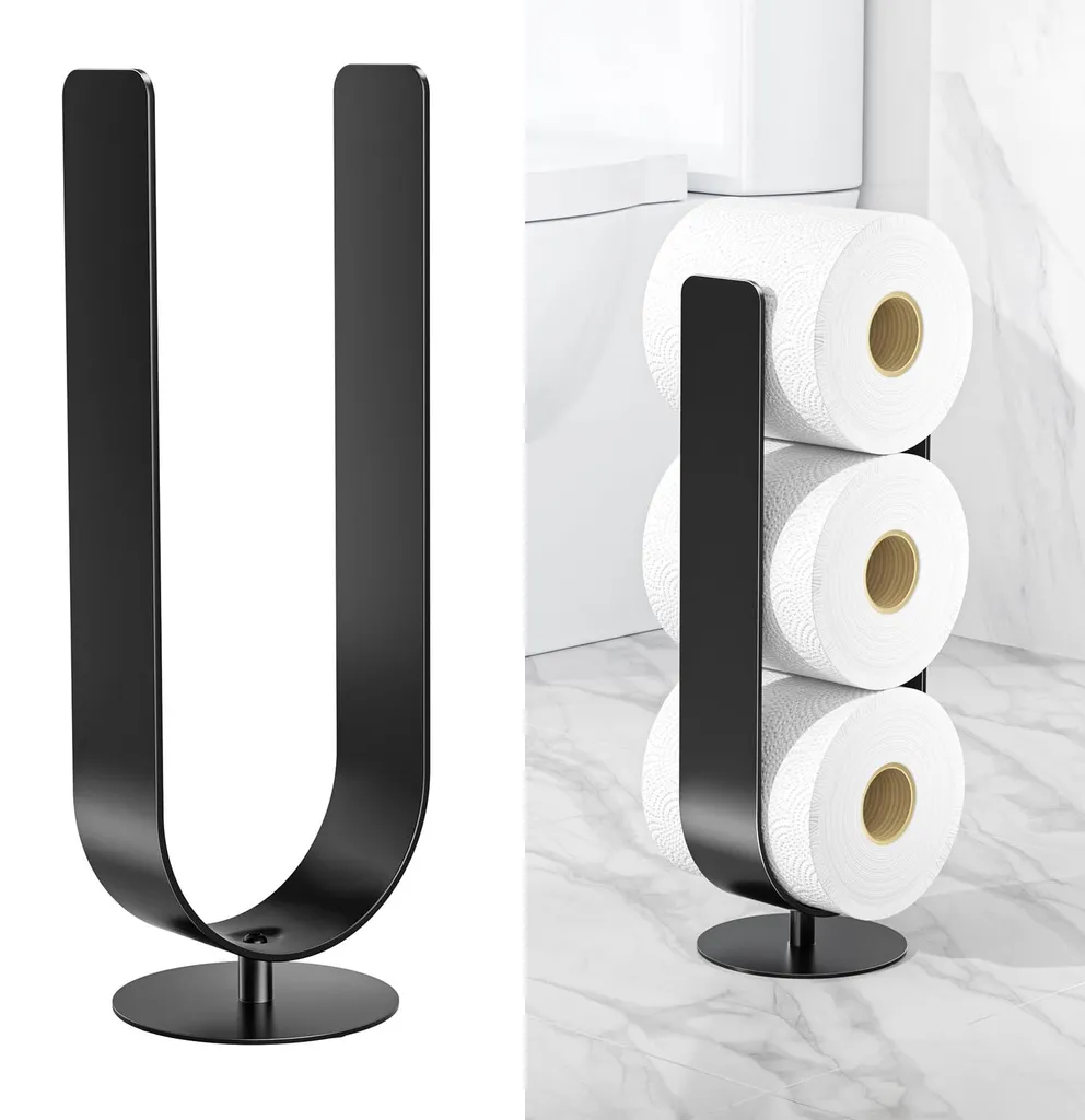 Dévidoir papier toilette vertical noir mat, support rouleau de réserve