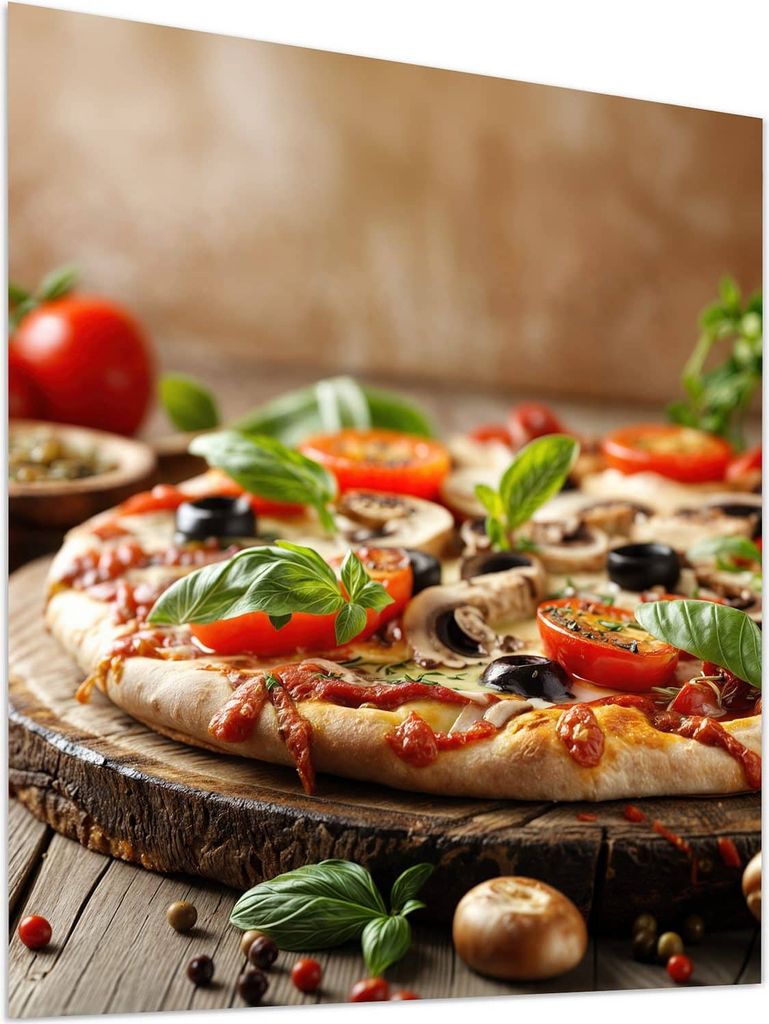 Glasbild 90x100cm in XXL für Wohnzimmer, Schlafzimmer Motiv Pizza im Holzofen