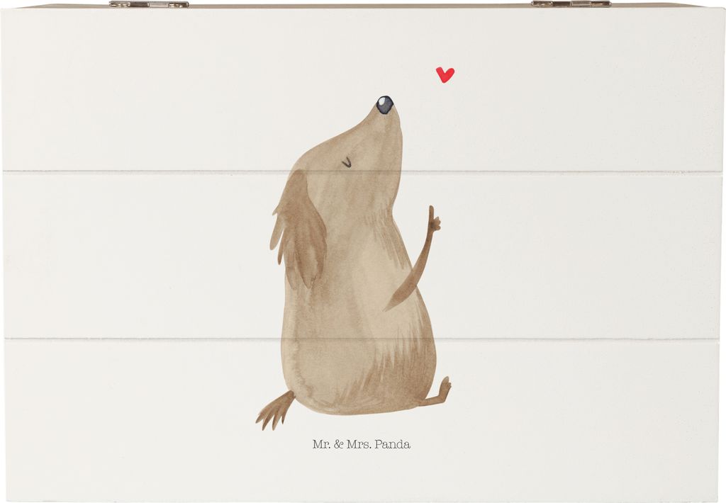 Mr. & Mrs. Panda Box Hund Liebe 22 x 15 cm - Weiß - Geschenk, Hunde, schatztruhe, Herz, Kiste, fotobox, Sprüche, mit Deckel, Holzkiste