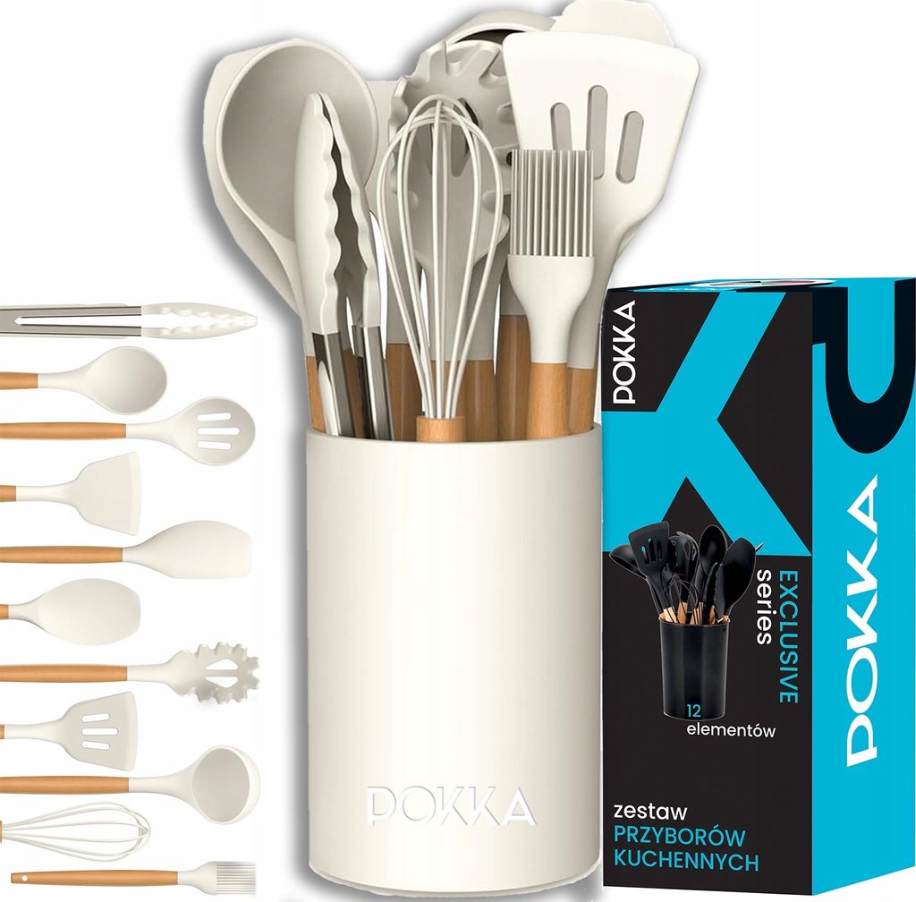 Set mit 12-teiligem Küchenzubehör aus Silikon, weiß