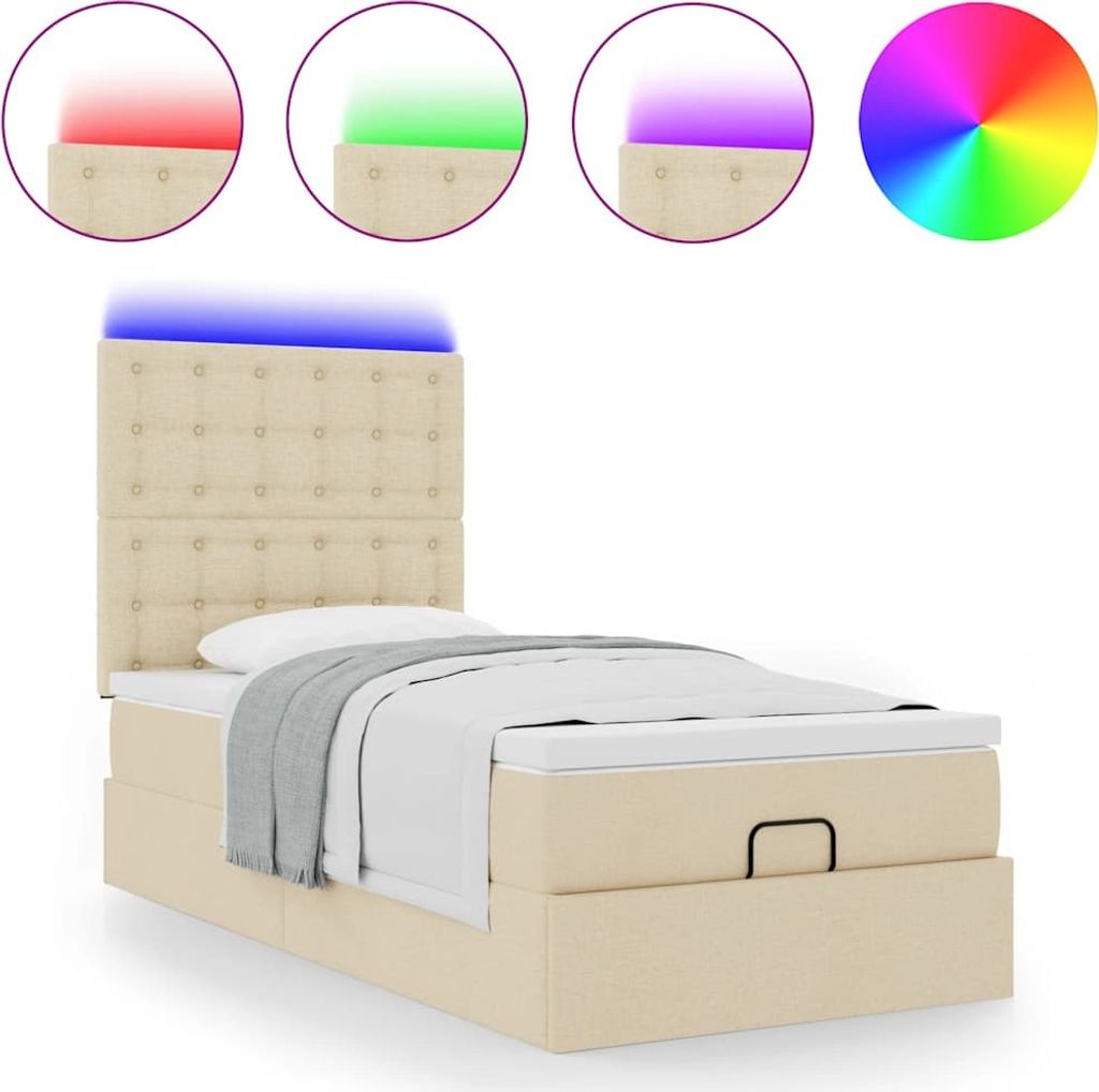 Ottoman-Bett mit Matratze & LEDs Creme 80x200 cm Stoff