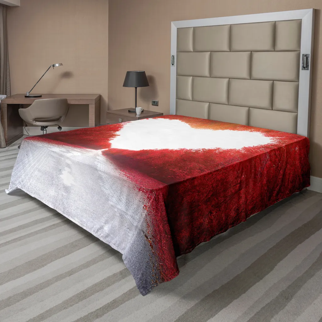 Drap plat automne ABAKUHAUS forêt rouge et blanc en microfibre 275x260cm