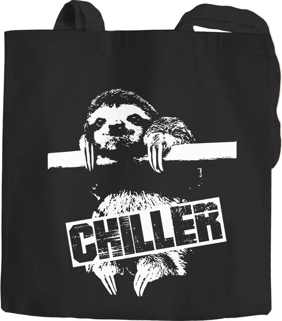 Jutebeutel Baumwolltasche Chiller Faultier Sloth Stoffbeutel Tragetasche Tragetasche Stofftasche Moonworks schwarz 2 lange Henkel
