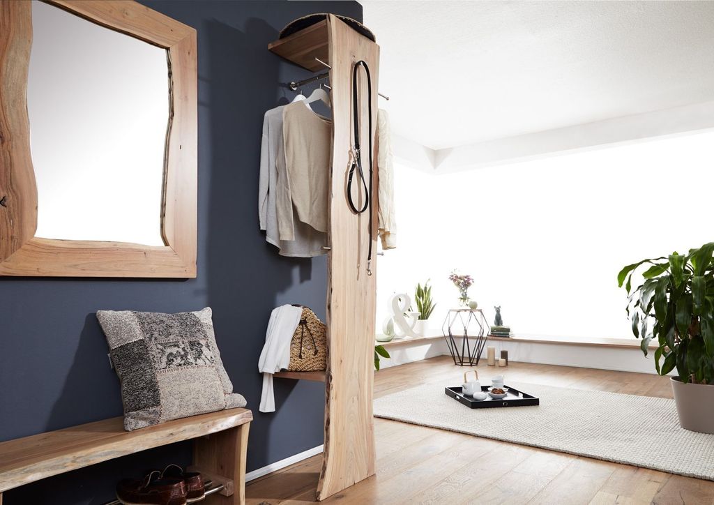 MASSIVMOEBEL24 Garderobe Akazie 36x40x200 natur lackiert PURE ACACIA #714