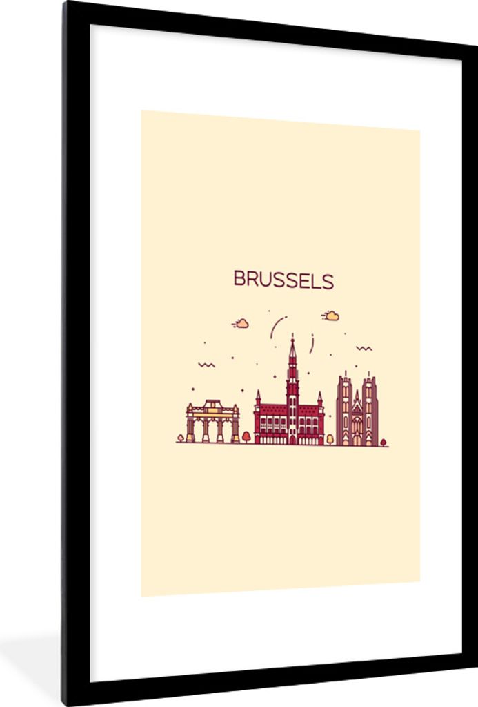 MuchoWow MuchoWow Gerahmtes Poster Brüssel - Belgien - Skyline 60x90 cm - Poster mit zchwarzem Bilderrahmen - Dekoration - Wandposter Wohnzimm...