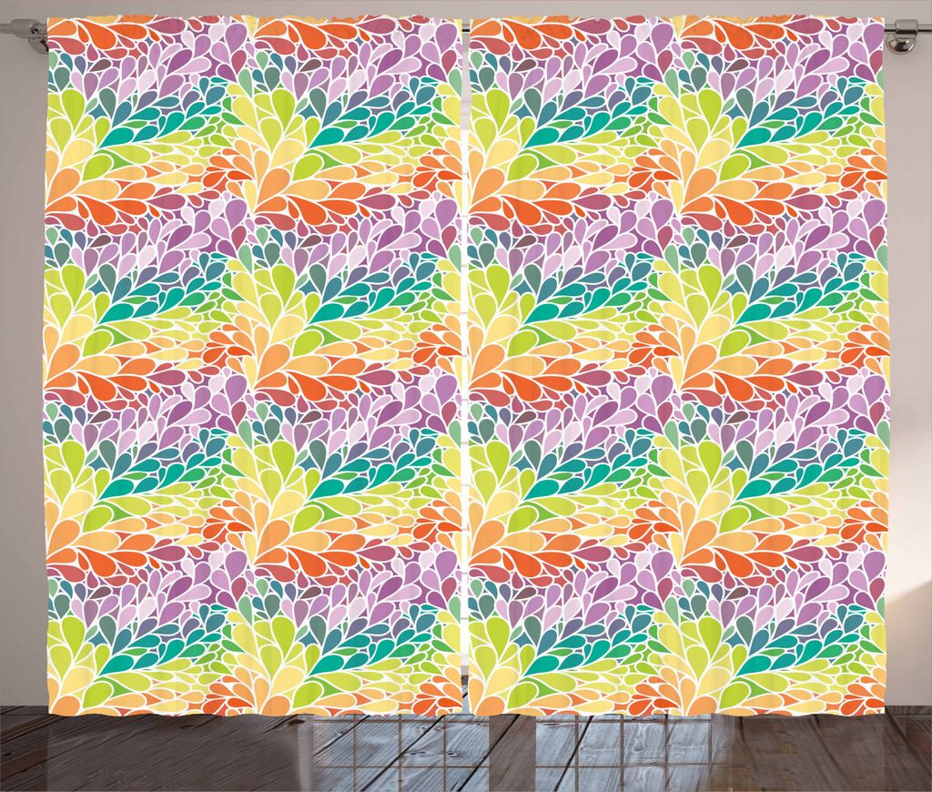 ABAKUHAUS Bunt Rustikaler Gardine, Doodle Lively Blätter, Schlafzimmer Kräuselband Vorhang mit Schlaufen und Haken, 280 x 245 cm, Mehrfarbig