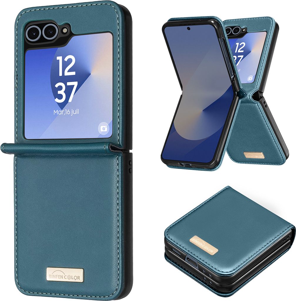 Avizar, Kunstlederhülle Samsung Galaxy Z Flip6 Innenseite aus Polycarbonat, Blaugrün