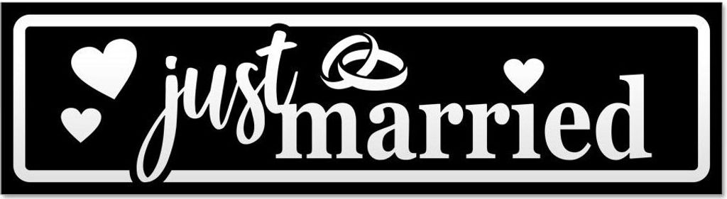 Kiwistar Just Married Ringe Herzen invertiert Magnetschild Schild magnetisch - 60cm Schwarz - Magnetfolie für Auto PKW Kfz