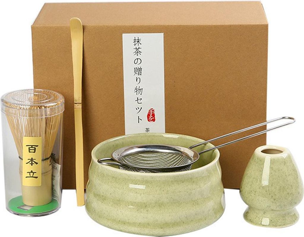 Matcha Tee Set, 5-teilig, japanisches Teezeremonienset, Bambusbesen, Löffel & Sieb, Teezeremonie Anfänger, robust & dekorativ, Geschenk geeignet