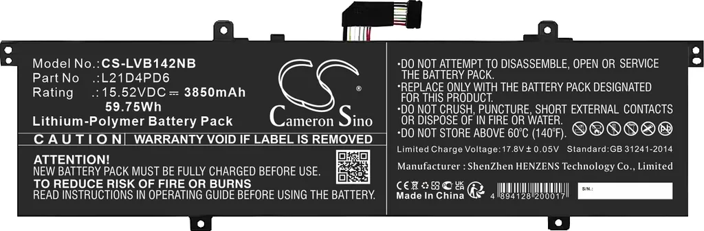 Batterie de rechange pour PC portable Lenovo ThinkBook 14 G4 ARA 60Wh