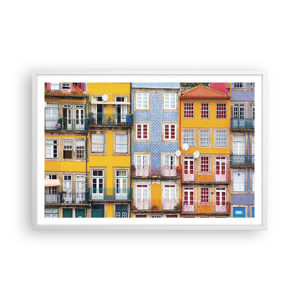 Gerahmtes Poster - Weißer Rahmen - Casas Ribeira Porto - 91,5x61 cm - Wand Bild - Wanddeko - Wandbilder - Kunstposter - Wandposter - Bilderrahmen ...