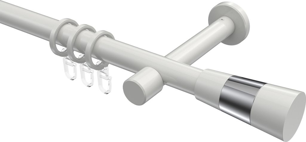 Interdeco Gardinenstange / Vorhangstange Weiß, Typ Prestige Tanara (Konus Bicolor), 20 mm Ø 1-läufig, 360 cm