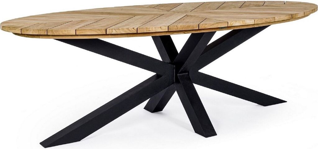 Casa Padrino Luxus Gartentisch Naturfarben / Schwarz 240 x 110 x H. 77 cm - Ovaler Esstisch mit Teakholz Tischplatte - Garten & Terrassen Tisch - L...