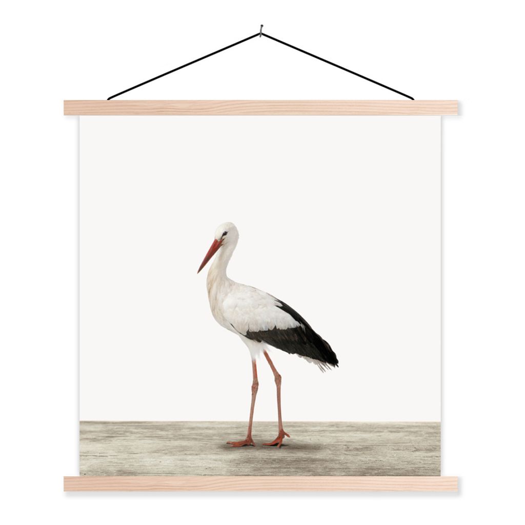 MuchoWow Textilposter Storch - Vogel - Tiere - Jungen - Kinder - Mädchen 120x120 cm mit holzfarbenen Rahmen - Textil-Poster