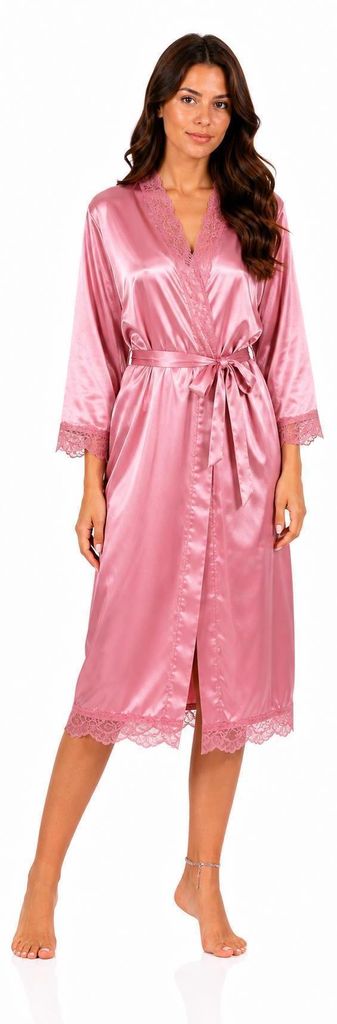 Dámský saténový župan s dlhými rukávmi a čipkou – kimono Obrázok produktu 